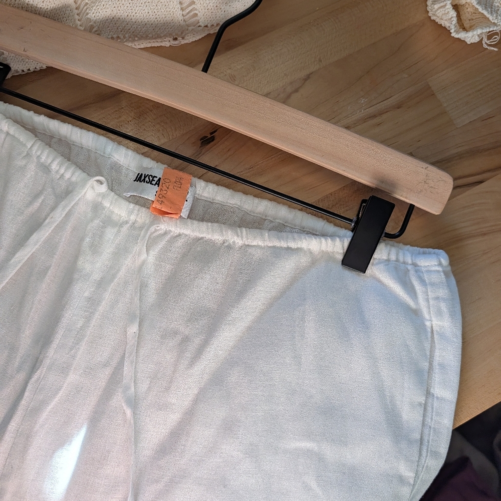 Jaxsea Hawaii White Linen Wide Leg Drawstring Resort Pants Size Small - Picture 9 of 10